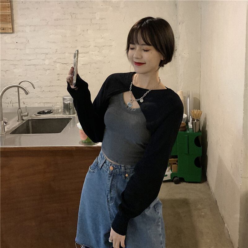 ブラックブラウス セーター レディースオータムルーズ薄手ショートトップス ロング 秋物 YY-ファッション45716636318