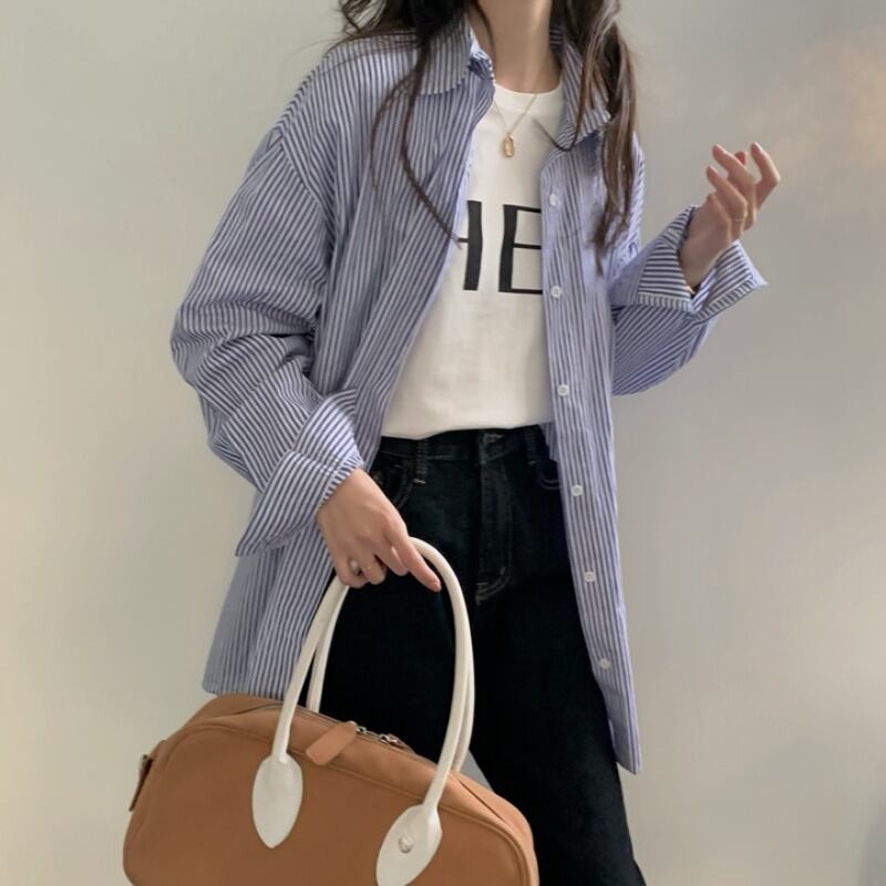 ルーズストライプシャツ スタイルブラウス スプリング ロング 春物 YY-ファッション57645963476