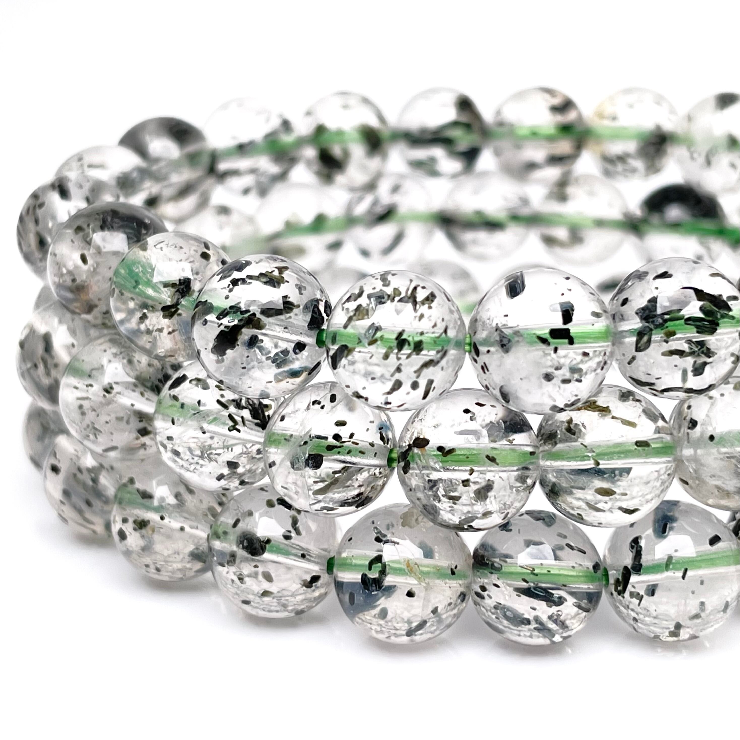 極上品】グリーンエピドートインクォーツ AAAAA 9〜9.5mm 16cm ［A1084 