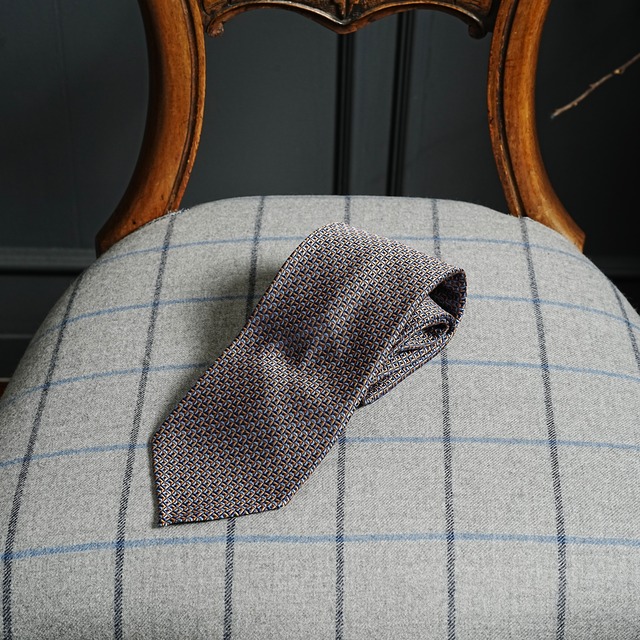 5-Fold Jacquard Silk Tie navy×Beige: Crafting a Luxurious Knot 2501-26