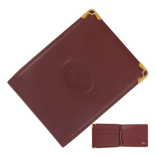 Unused CARTIER カルティエ マネークリップ 二つ折り マスト ドゥ カルティエ ボルドー L3000113 カーフレザー 未使用品