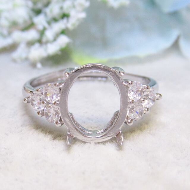 アウトレット11×9㎜ オーバル S925 トリプルCZ リング台 SV