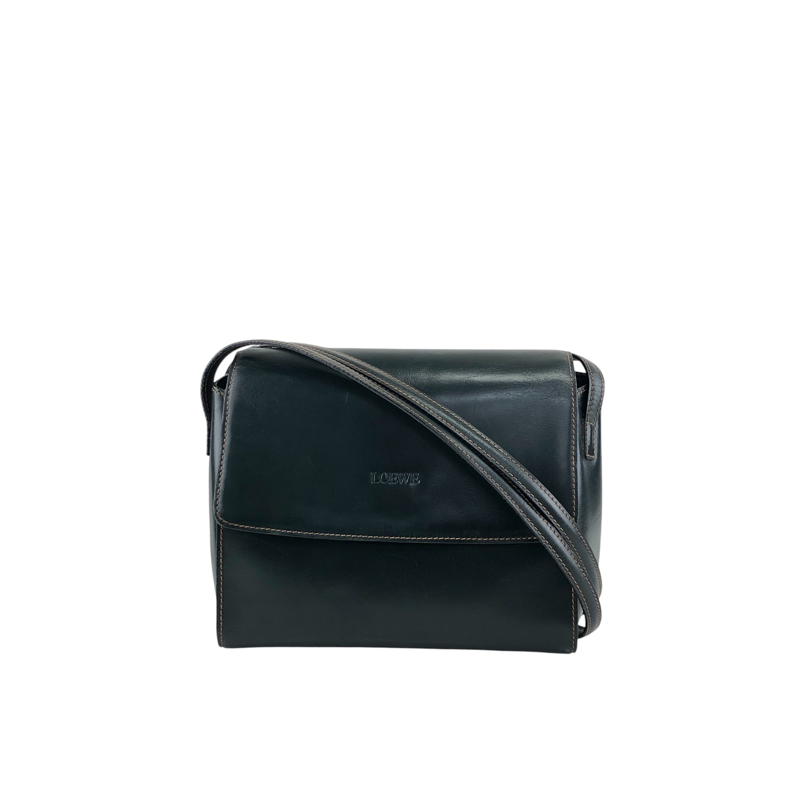 LOEWE ロエベ ショルダーバッグ ダークグリーン ロゴ レザー vintage