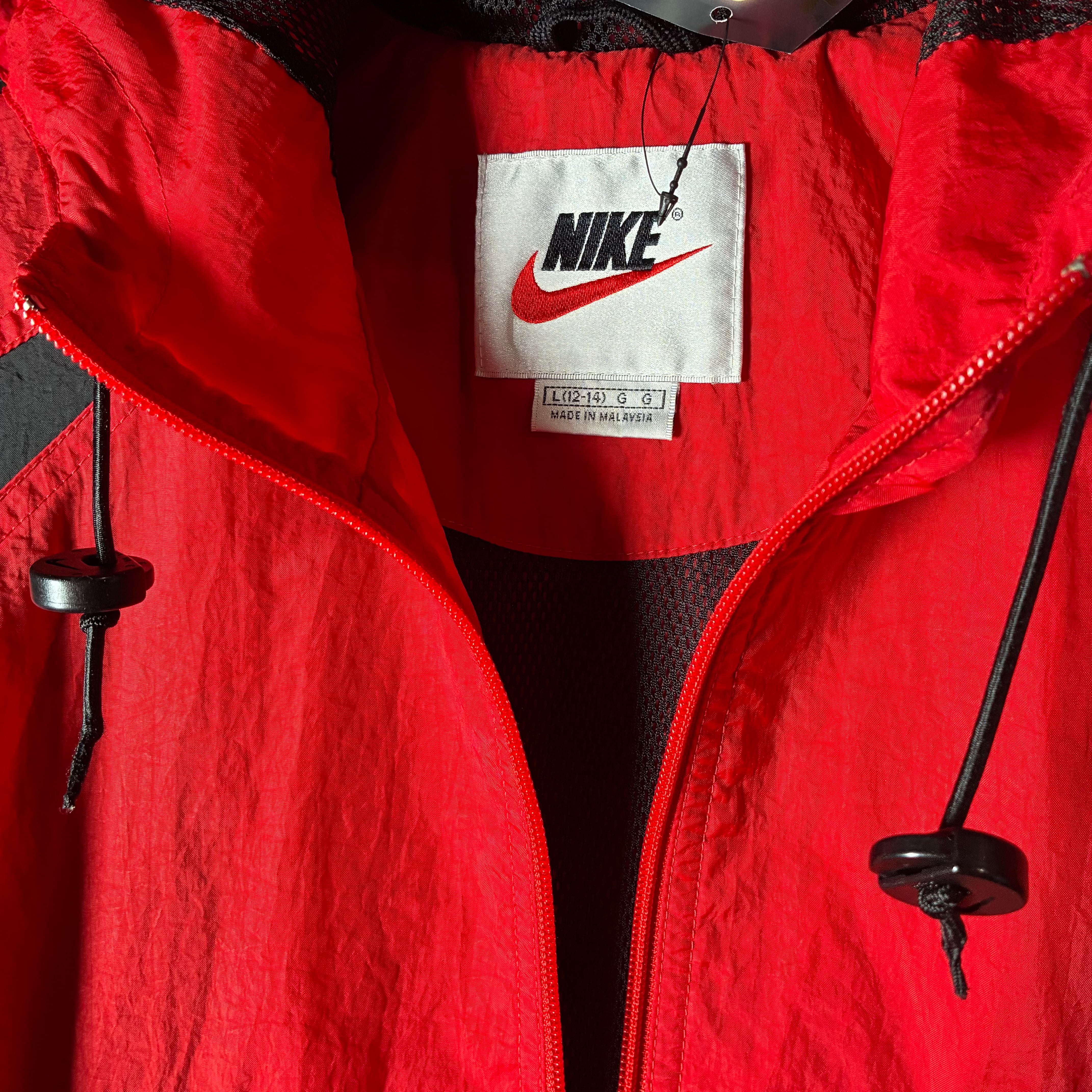 90s NIKE ハーフジップ ナイロンアノラック 赤黒 短丈ドローコード