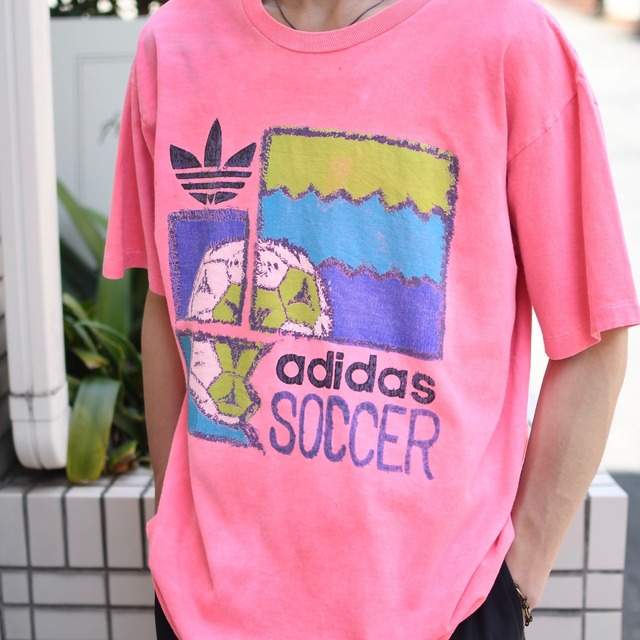 90's adidas fade pink print tee