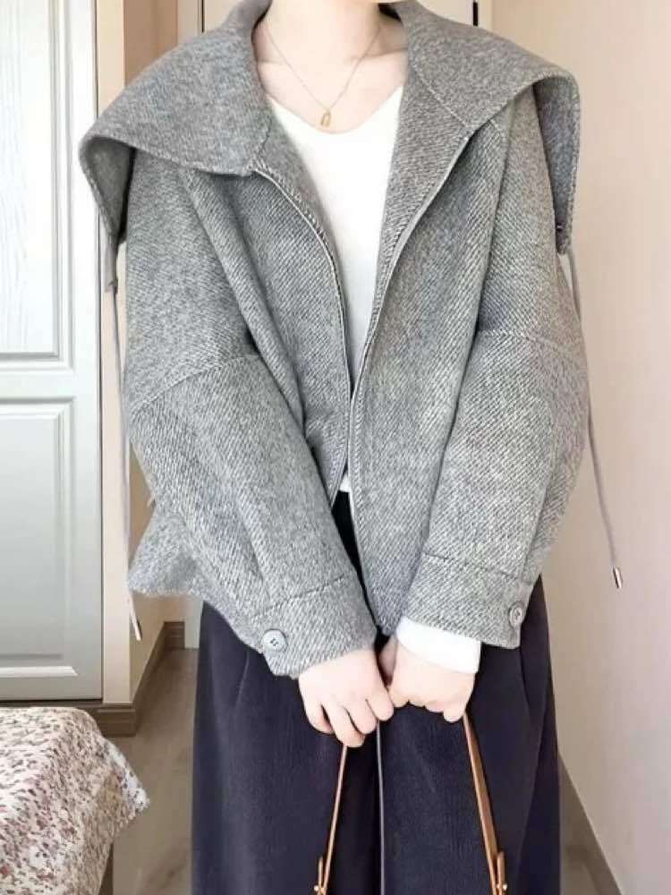 こなれ感ひとさじ、ゆるっと可愛い ビッグカラーフード付きパーカー お洒落 大人 カジュアル きれいめ シンプル 着回し 体型カバー 大きいサイズ 韓国 CH11292