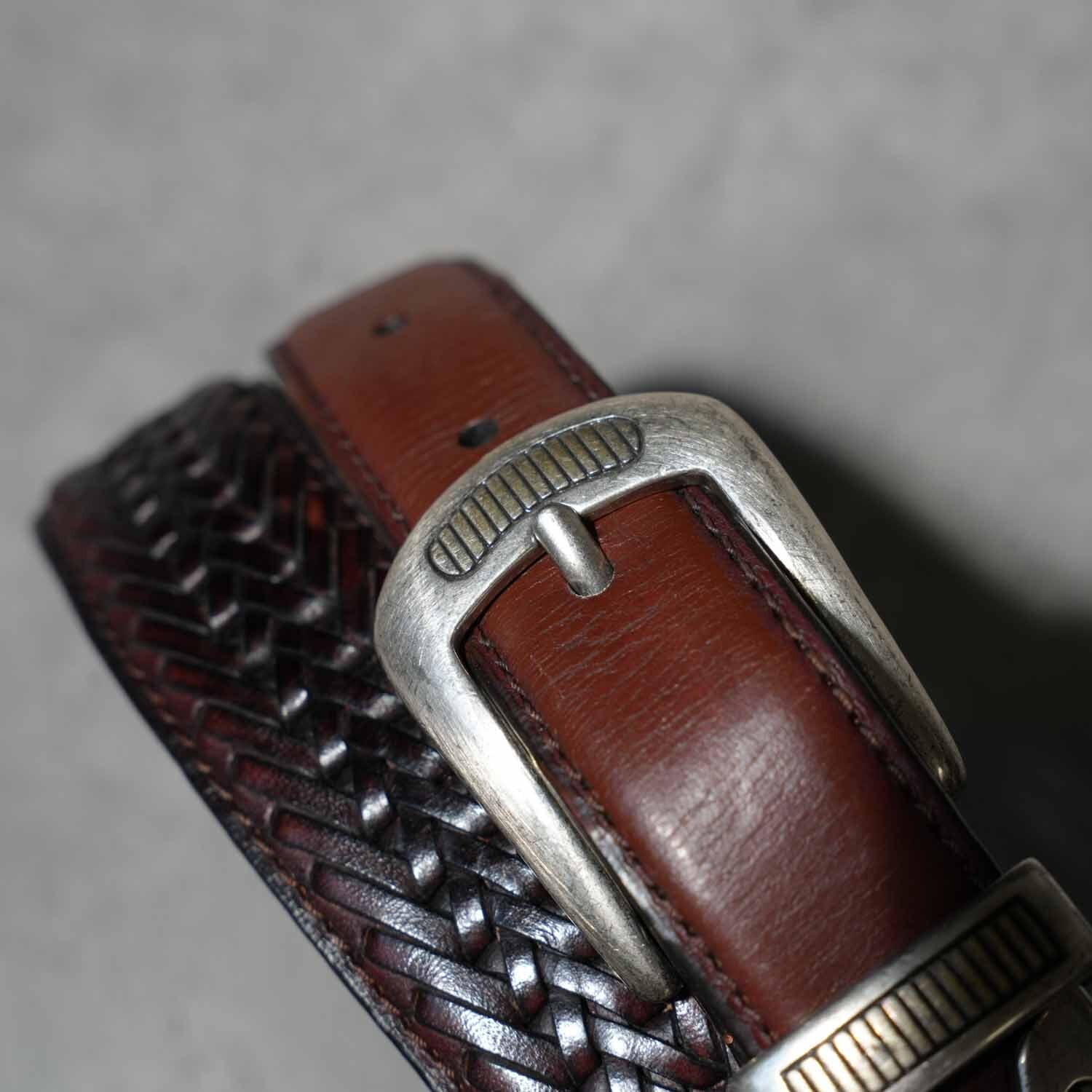 90s～ FOSSIL Leather Woven Concho Belt / フォッシル レザーコンチョ