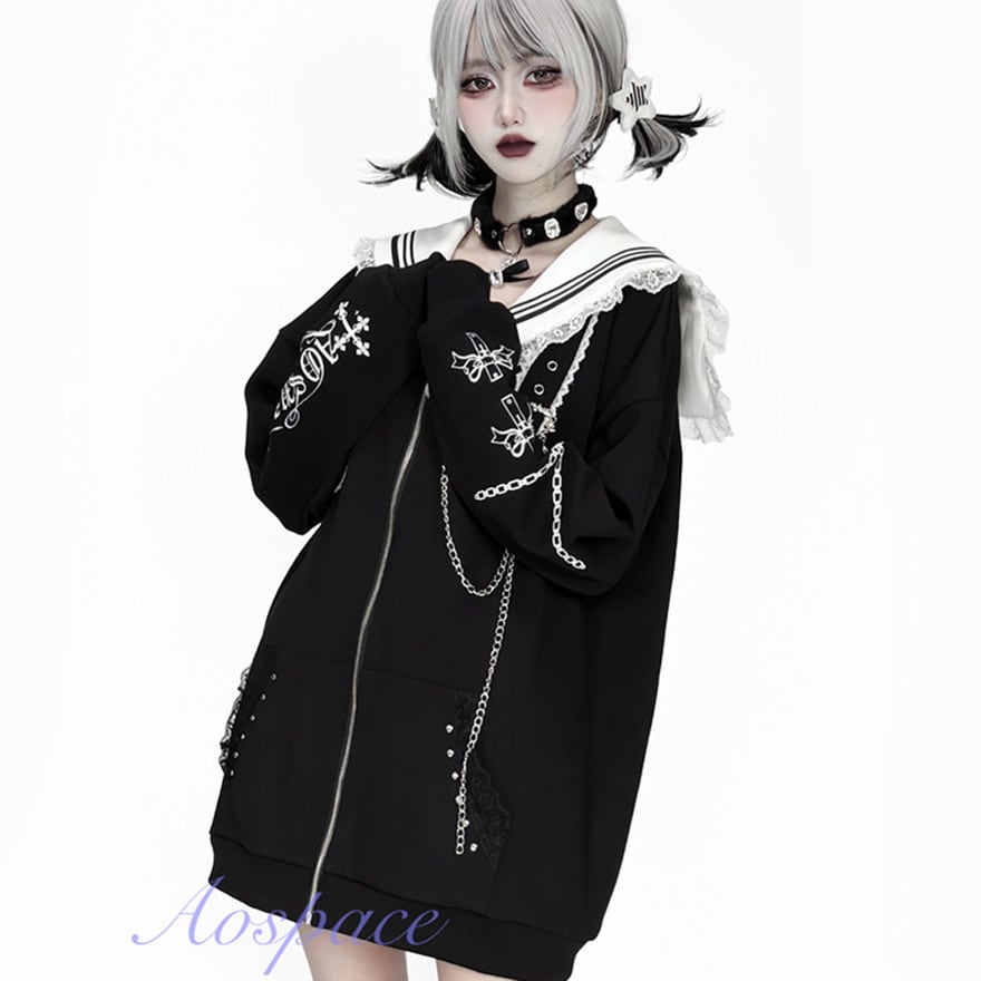 地雷系 ジャケット サブカルチャー ライブ 参戦服 チェーン 推し活 Y2K