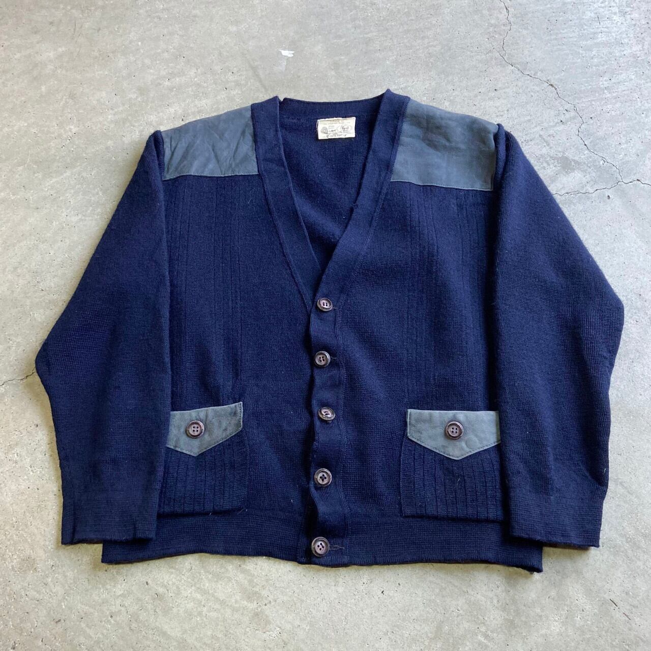 イギリス製 レザーパッチ 切替 ウールカーディガン メンズm 古着 ネイビー 紺 ニットセーター Ws21 2 Cave 古着屋 公式 古着通販サイト