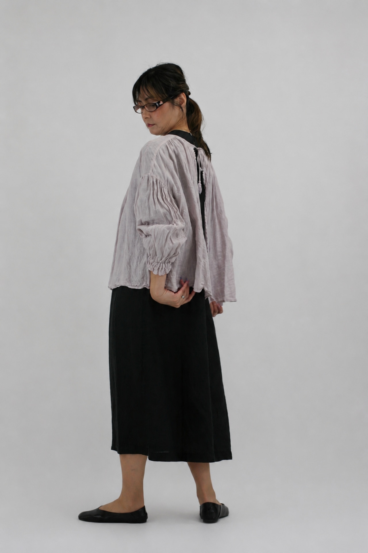 【Gauze#】TASSEL STRING 2WAY GATHER BLOUSE デッドストック オーガニックベルギーリネン 2wayブラウス