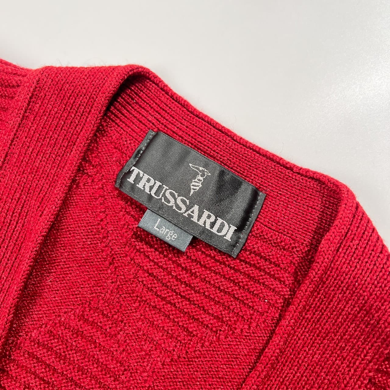 TRUSSARDI トラサルディ アーガイル シルク混 ウールニット カーディガン サイズ L /メンズ/レッド