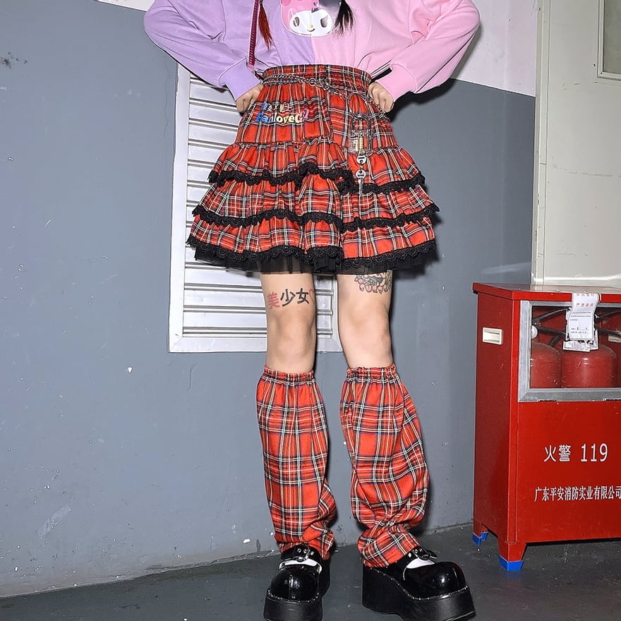 サブカル 服 地雷系 通販 FANLOVE ミニスカート レッグウォーマー 2点