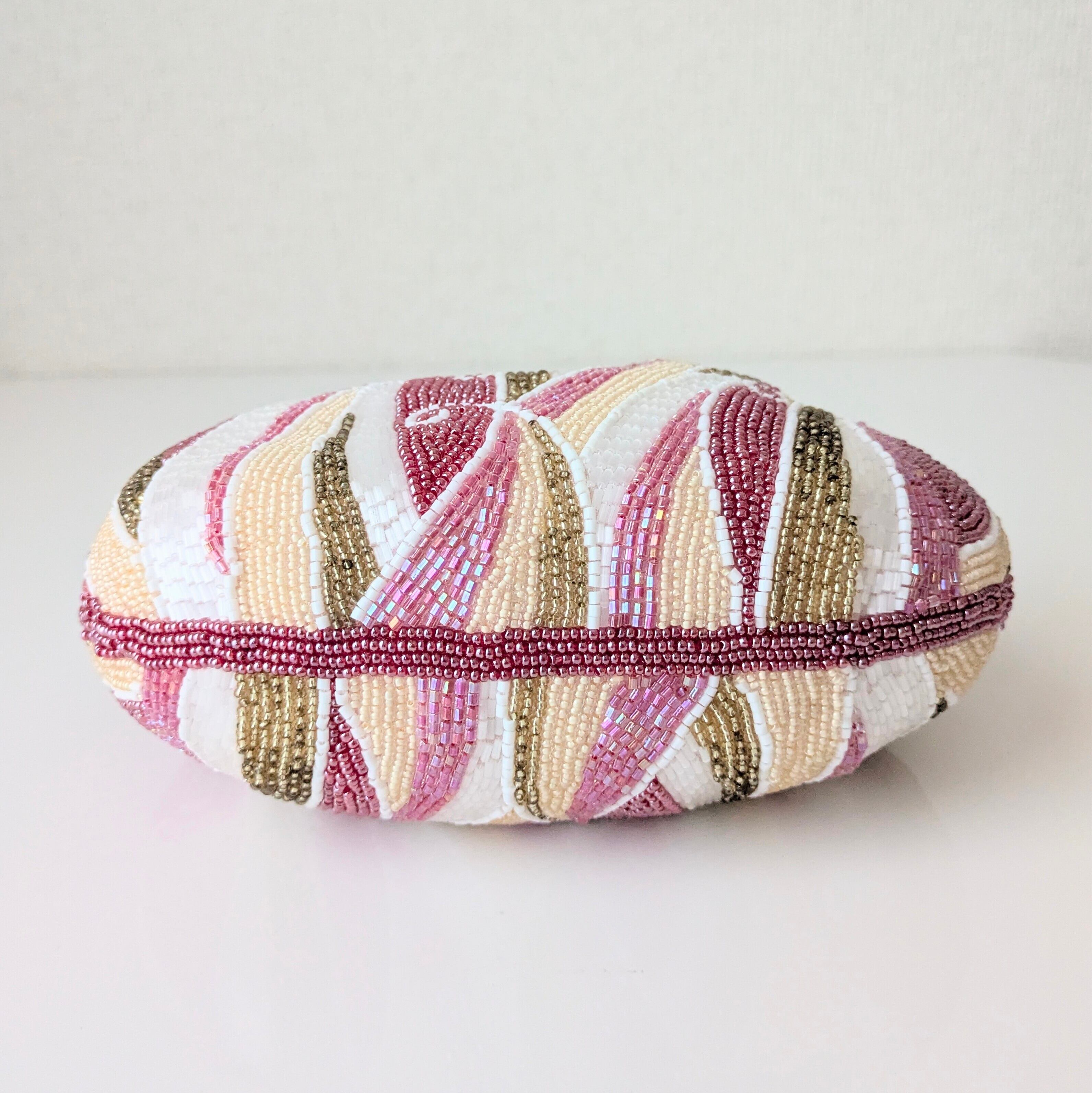 Vintage】ビーズ刺繍バッグ ピンク チューリップ型 パーティーバッグ