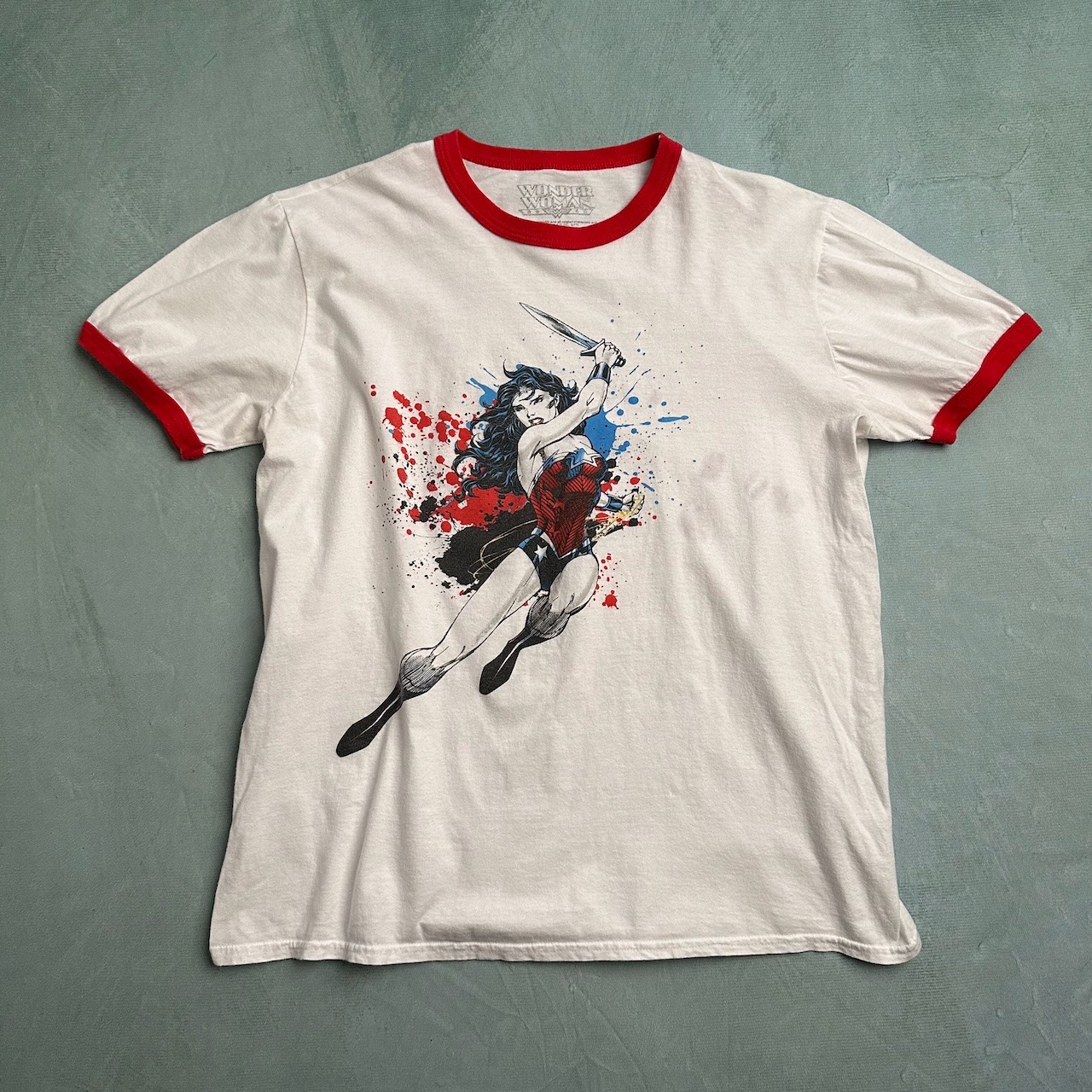 ワンダーウーマン アメコミ リンガーTシャツ 白 赤