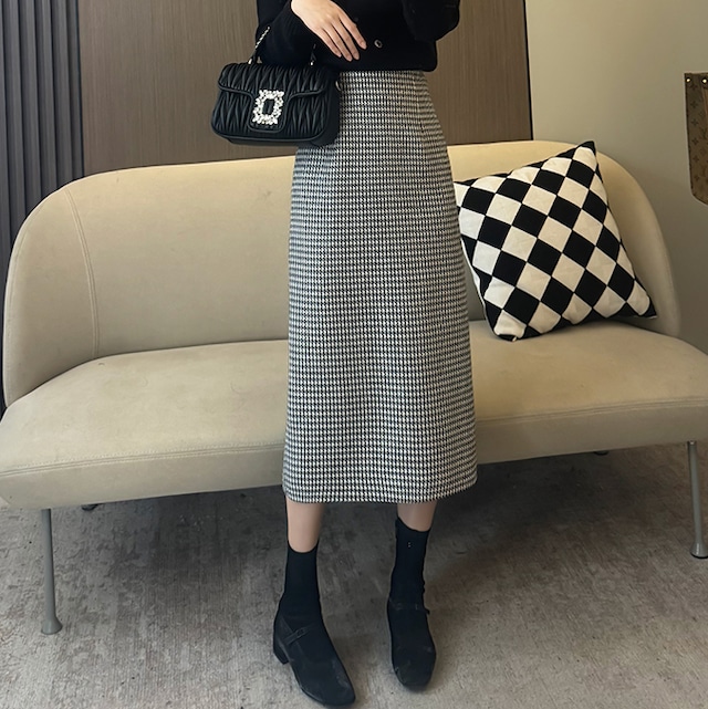 houndstooth high-waist a-line skirt＜sk2951＞