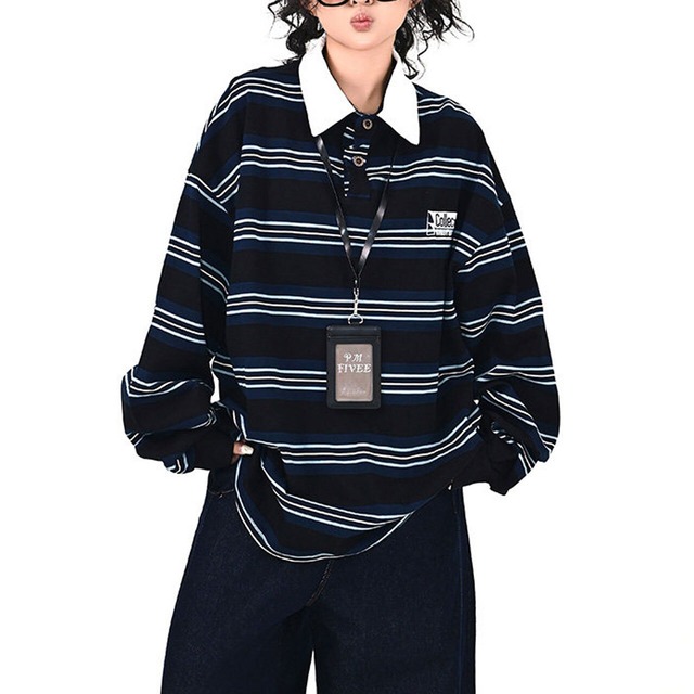 レトロボーダーワイドラガートップス 1col   R01746