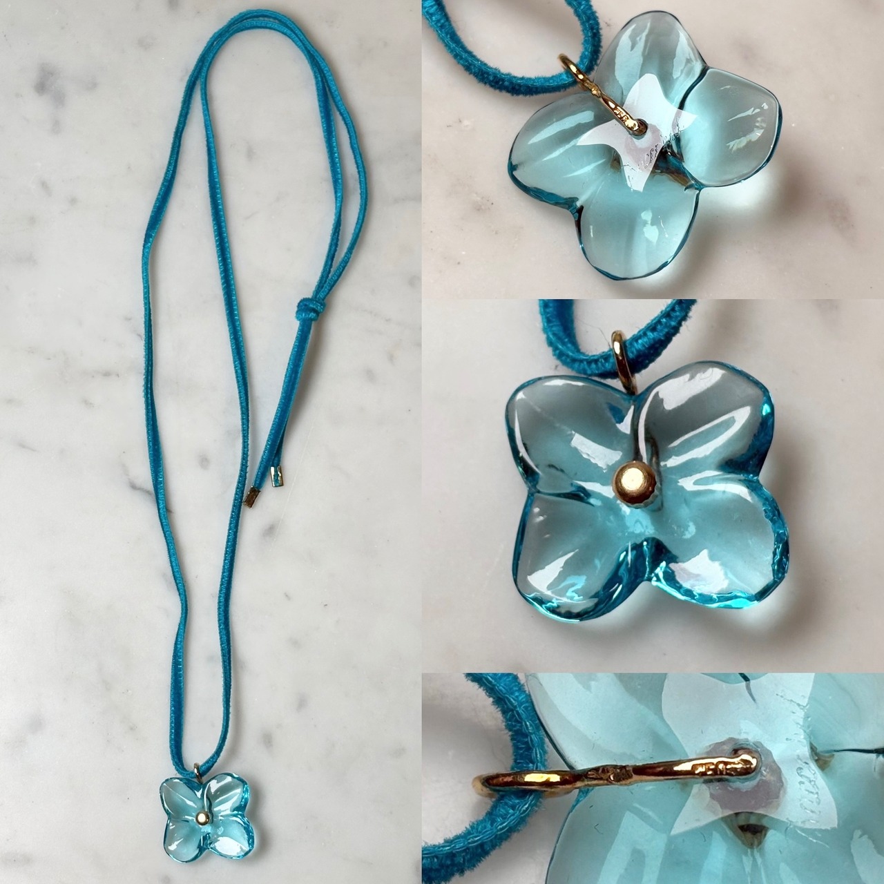 BACCARAT k18 × crystal flower pendant necklace