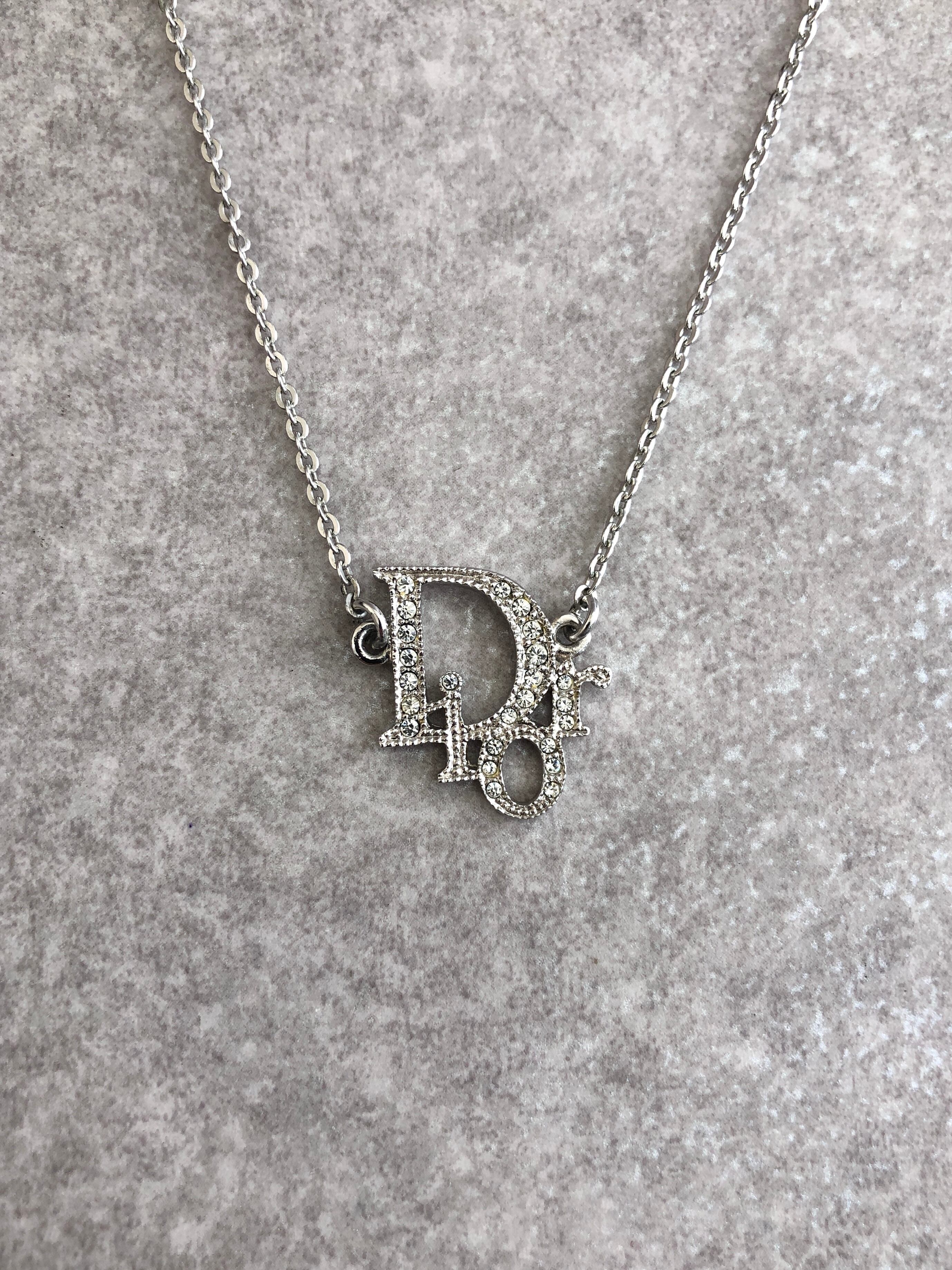 【極美品】ChristianDior ディオール　ネックレス　ストーン　シルバー Christian Dior クリスチャン ディオール ネックレス シルバー ロゴ
