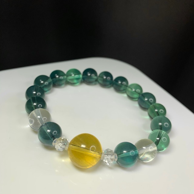 イエロー×グリーンフローライト✩デザインブレスレット