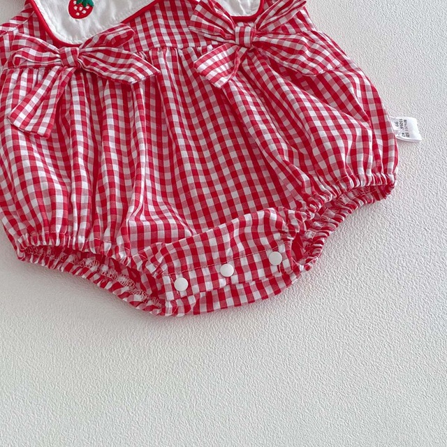 【BABY】ストロベリー刺繍チェック襟付きロンパース - 15