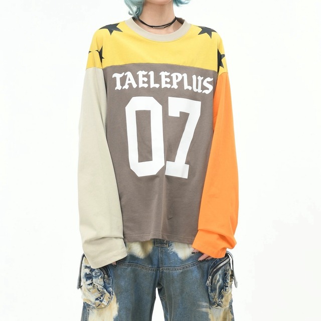 クレイジーパターンスポーツミックスロングTシャツ 1col R02571