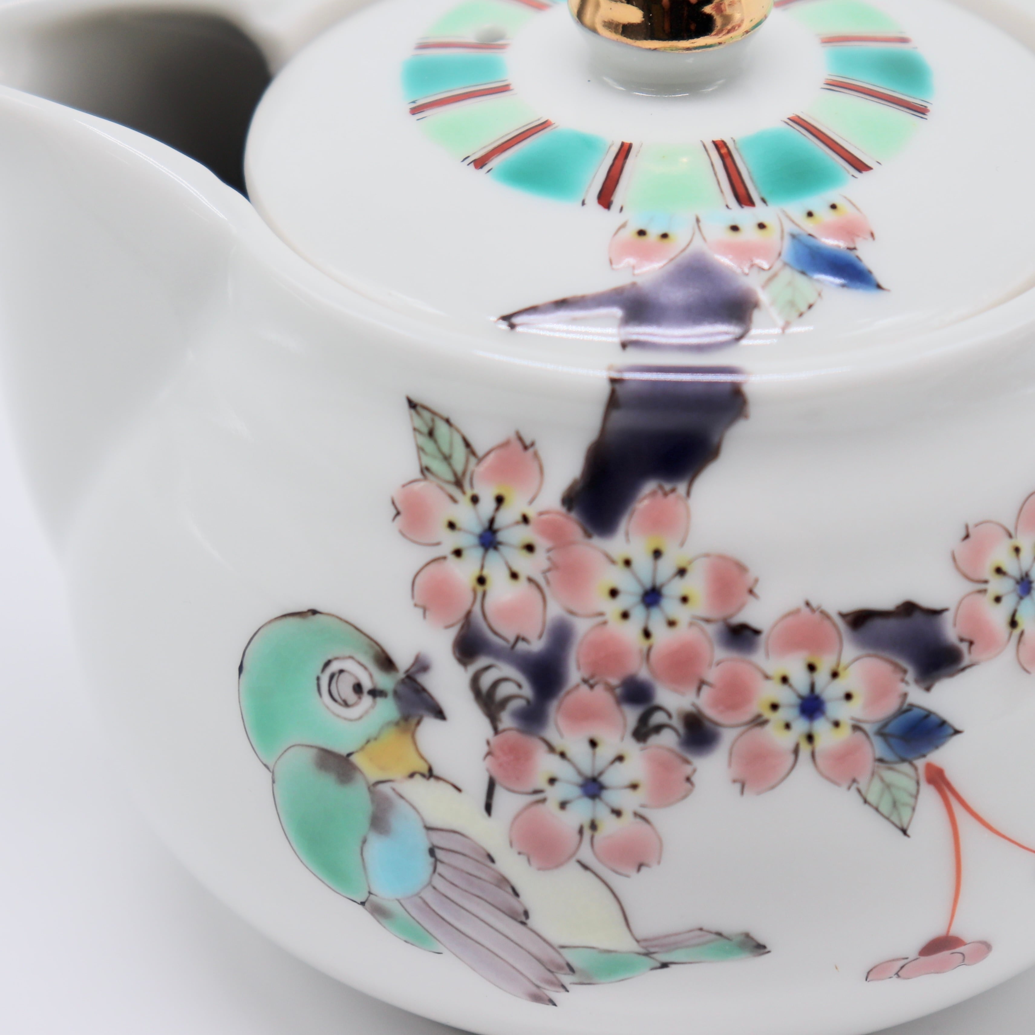 九谷焼 大志窯】色絵花鳥 ポット 〜桜に目白〜 | 九谷焼 大志窯