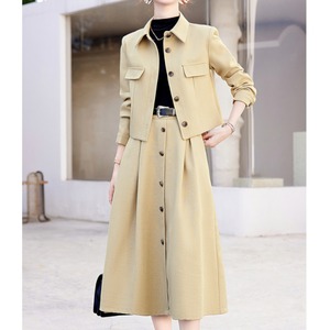 シングルブレストショートジャケット＆フロントボタンミモレ丈スカートのセットアップ A00613