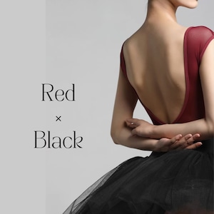Vネック キャップスリーブ コンビ バレエレオタード( Red×Black)