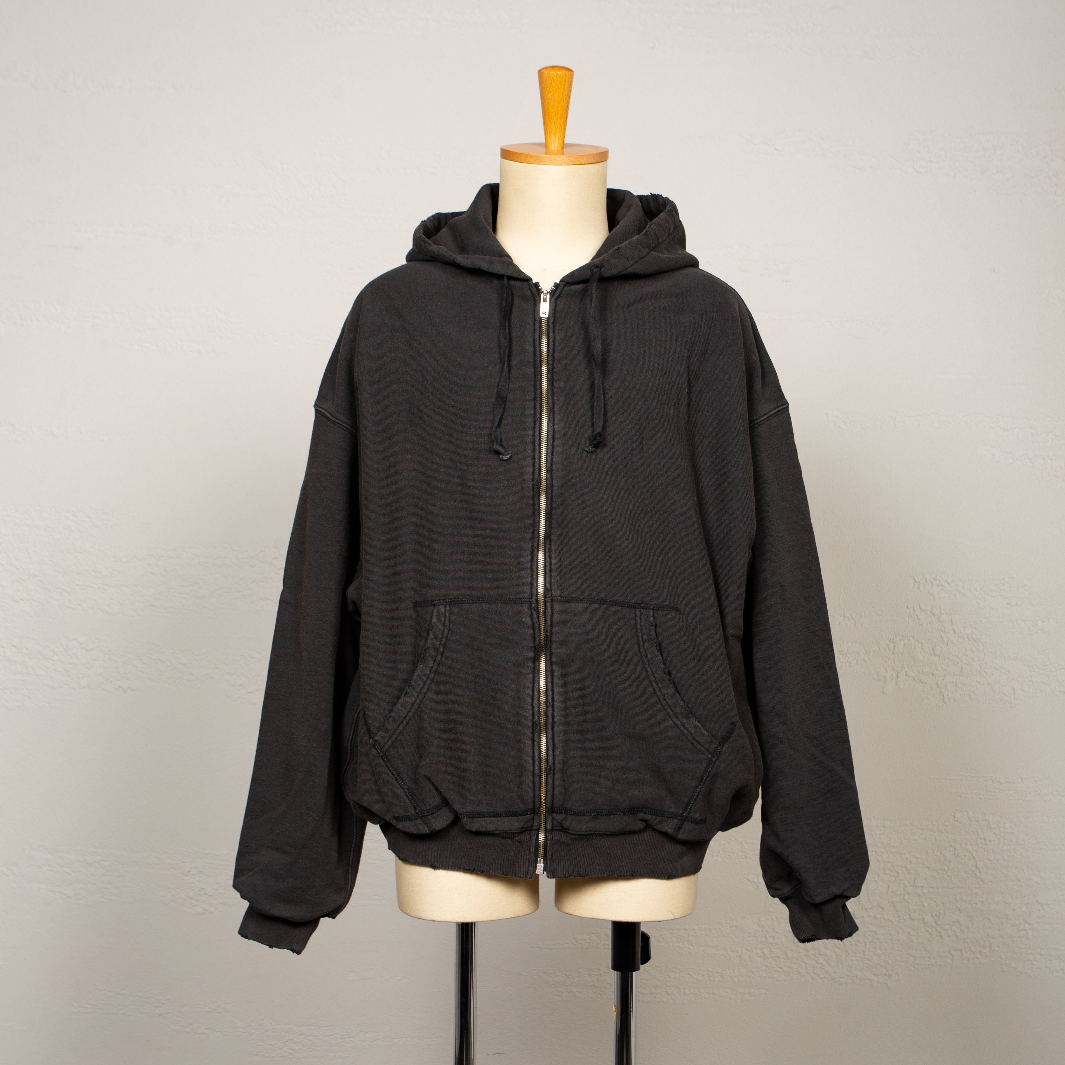 vintage sweat hooded zip up shirts (black)