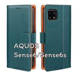 AQUOS Sense6/Sense6sケース 手帳型 マグネット式 カード収納 スタンド機能 手触りが良い レザー 耐衝撃 グリーンay536