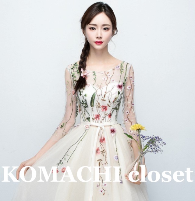 【送料無料】 パーティードレス 花柄 刺繍 イブニングドレス 個性的 オルチャン 七分袖 ウエストリボン レース ウエストマーク ラウンドネック フレア 透け感 レディース 韓国  ホワイト ブラック ネイビー 大人カラー シック ミモレ丈 シースルー キラキラ かわいい 大人可愛い きれいめ 大人 上品 おしゃれ かっこいい 大人女子 こなれ感 デート  女子会  レストラン コーデ モテ 美脚 エレガント モダン 主役級 存在感 フォーマル 結婚式 パーティー イベント オールシーズン