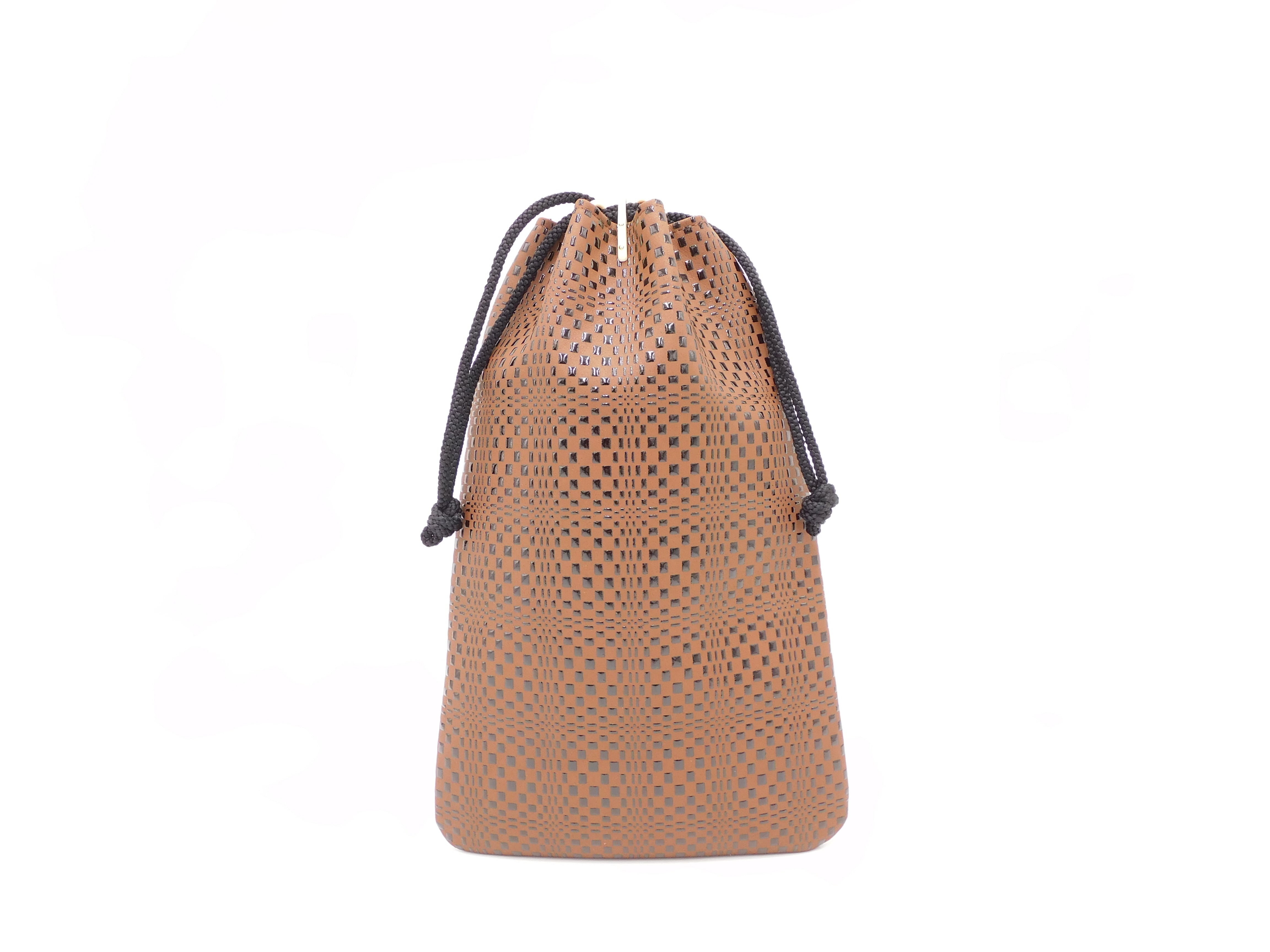 合切袋(小)茶/黒 変わり市松柄