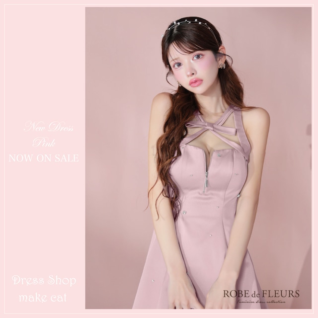 【ROBE de FLEURS 】【即納】【当店価格】【税込】サテンネックリボンバストジップフレアミニキャバドレス 3597 (fm3597)