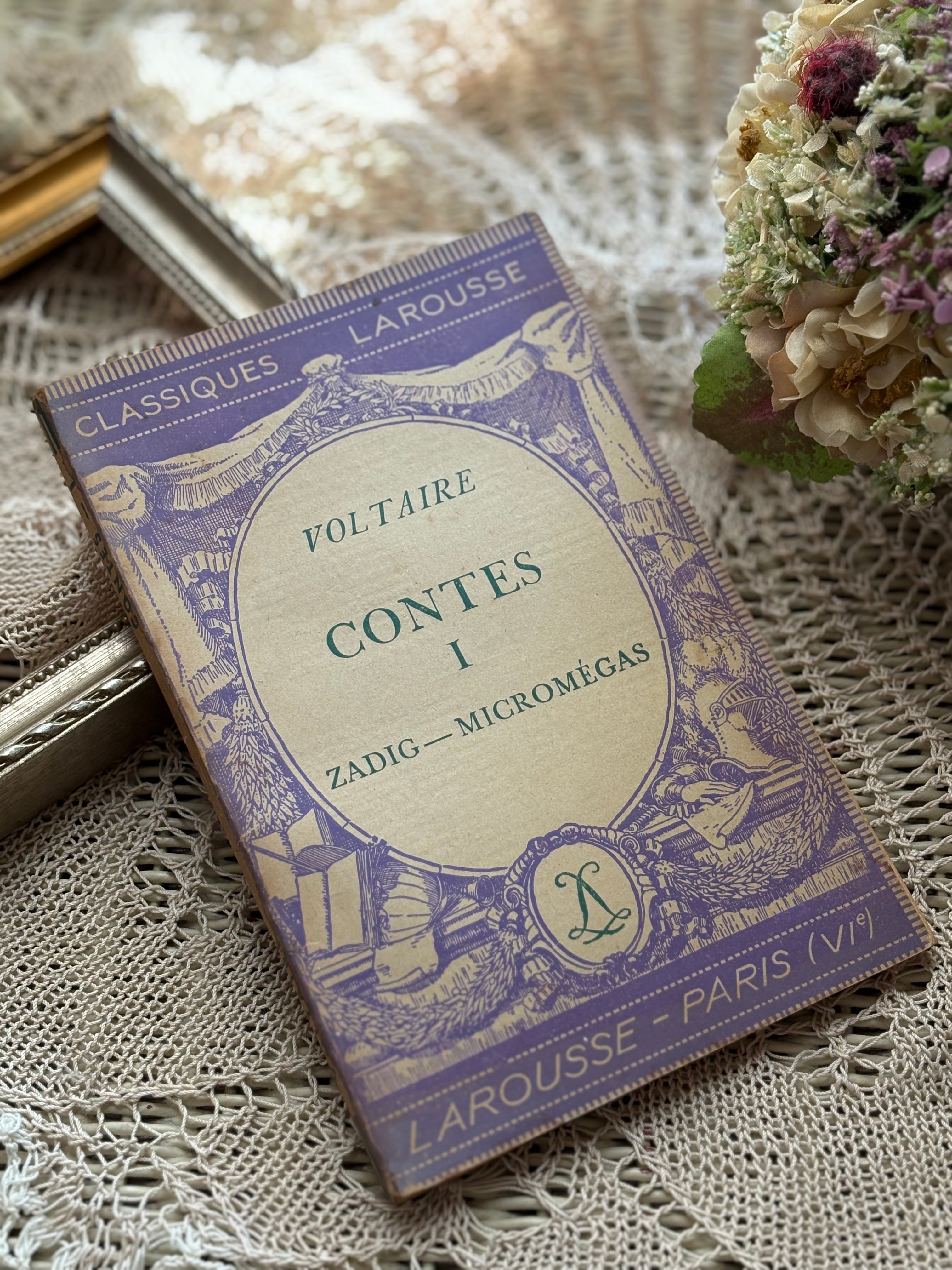 フランスアンティーク CLASSIQUES LAROUSSE VOLTAIRE CONTES Ⅰ 1930年代 パープル・紫 洋書 古書 インテリア小物
