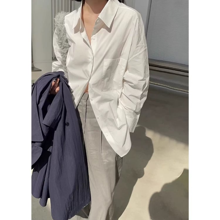 レギュラーカラー オーバーサイズ ロングシャツ 2col N00068