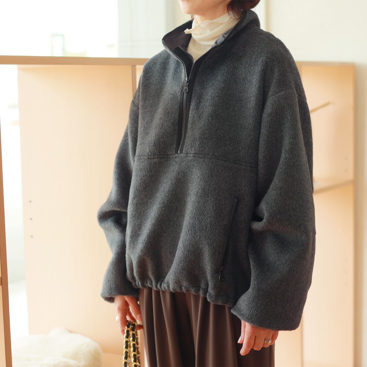 YENN (イエン) シャギーフリース ウインドストッパー ハーフZIP ジャケット