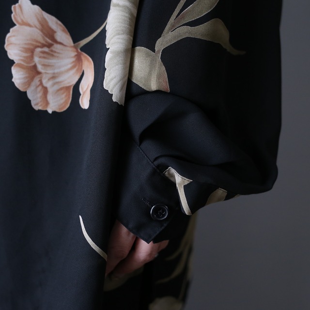 flower art full pattern over silhouette see-through shirt