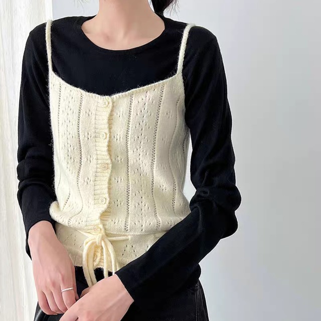 フロントボタンニットキャミベスト　0213