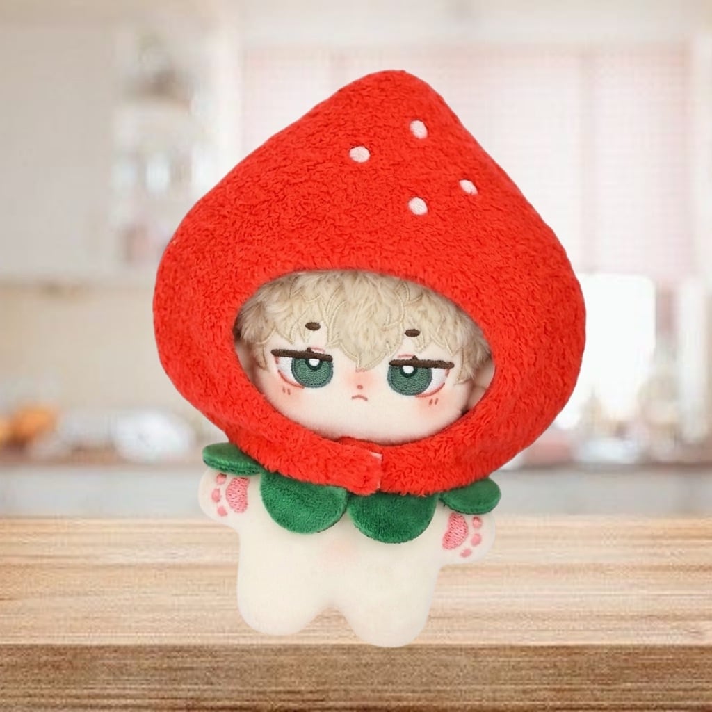 ♡ 10cm ぬい服 おすわり いちご ねこ うさぎ にじぱぺっと ♡ 10cm ぬい服 ピンクと赤 いちごの被り物 苺 ぬいぐるみ用 着ぐるみ