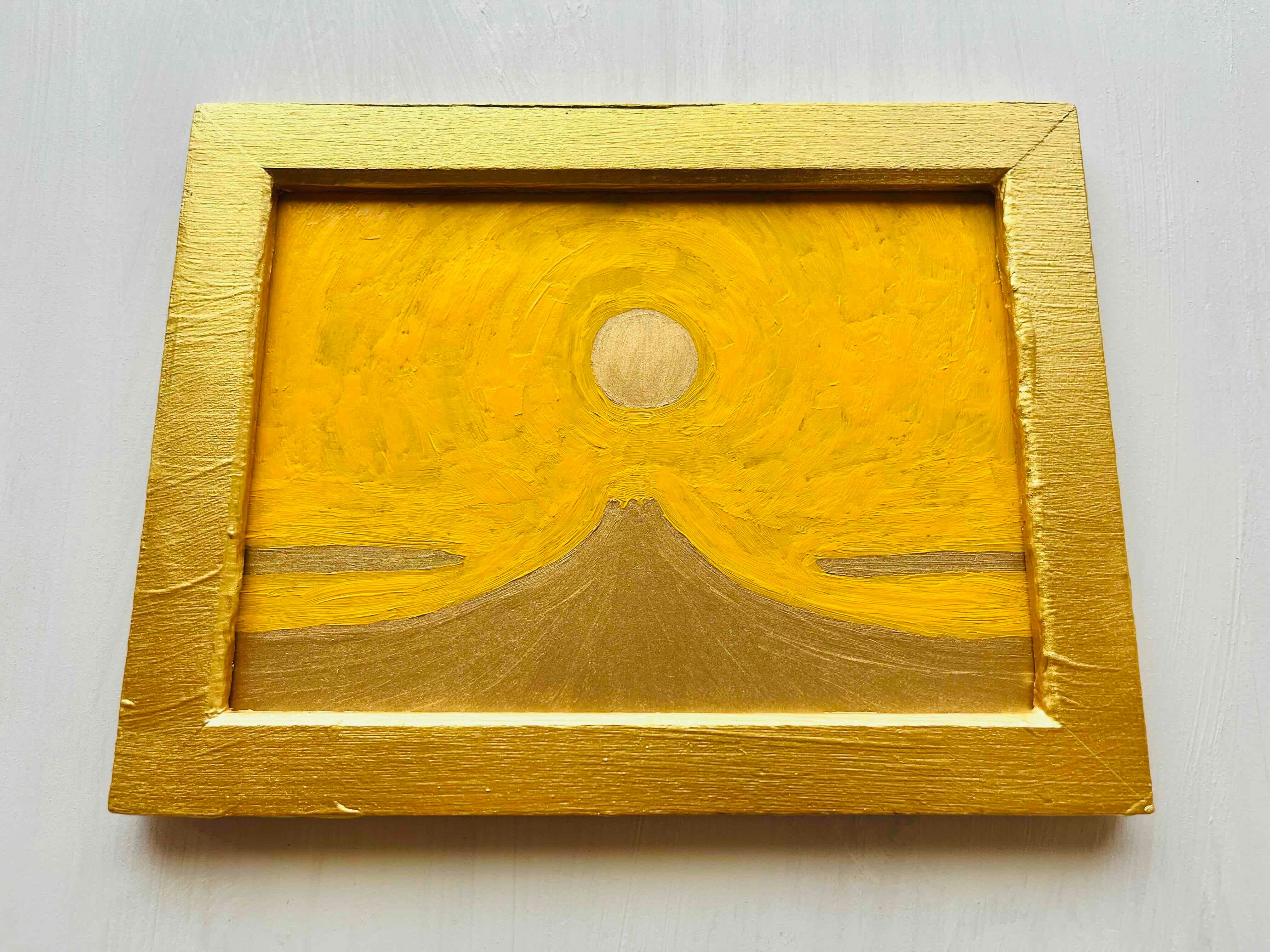 開運画「金富士」横・大・原画・油彩絵画・壁掛け・独立スタンド付き