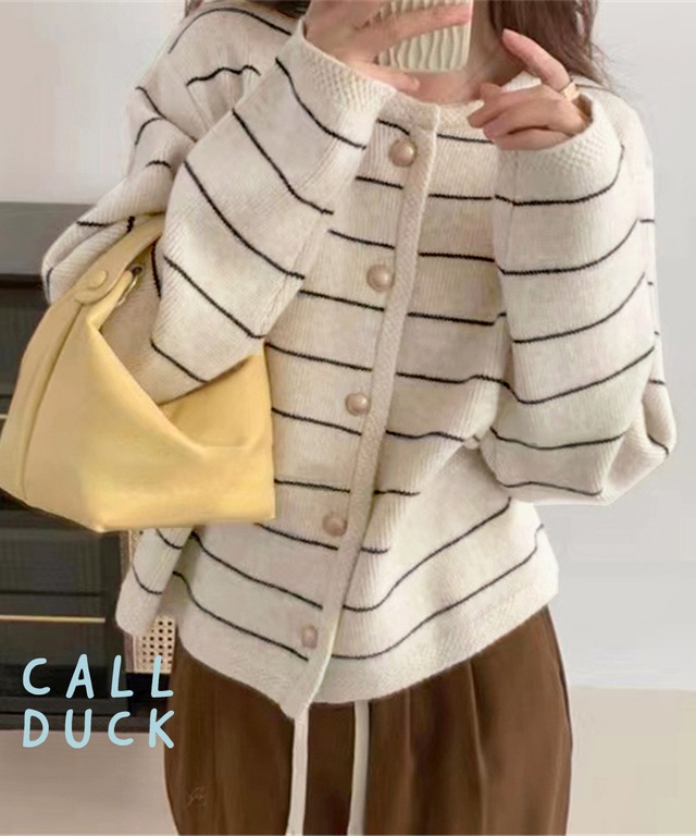 ニットカーディガン XL 長袖 レディース 送料無料 細ボーダー クルーネック 羽織 カジュアル 秋冬 アウター 143949