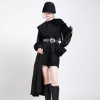 Puff sleeve ruffle trim asymmetrical shirt dress(long sleeves) (ME105)