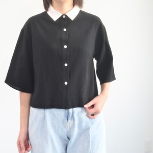 クロップドシャツ 高島ちぢみ ブラック