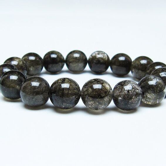 ブラックルチルクォーツ ブレスレット 13mm ブラックトルマリン トルマリネイテッドクォーツ 一点物 メール便可 [M便 1/10] 111-47042