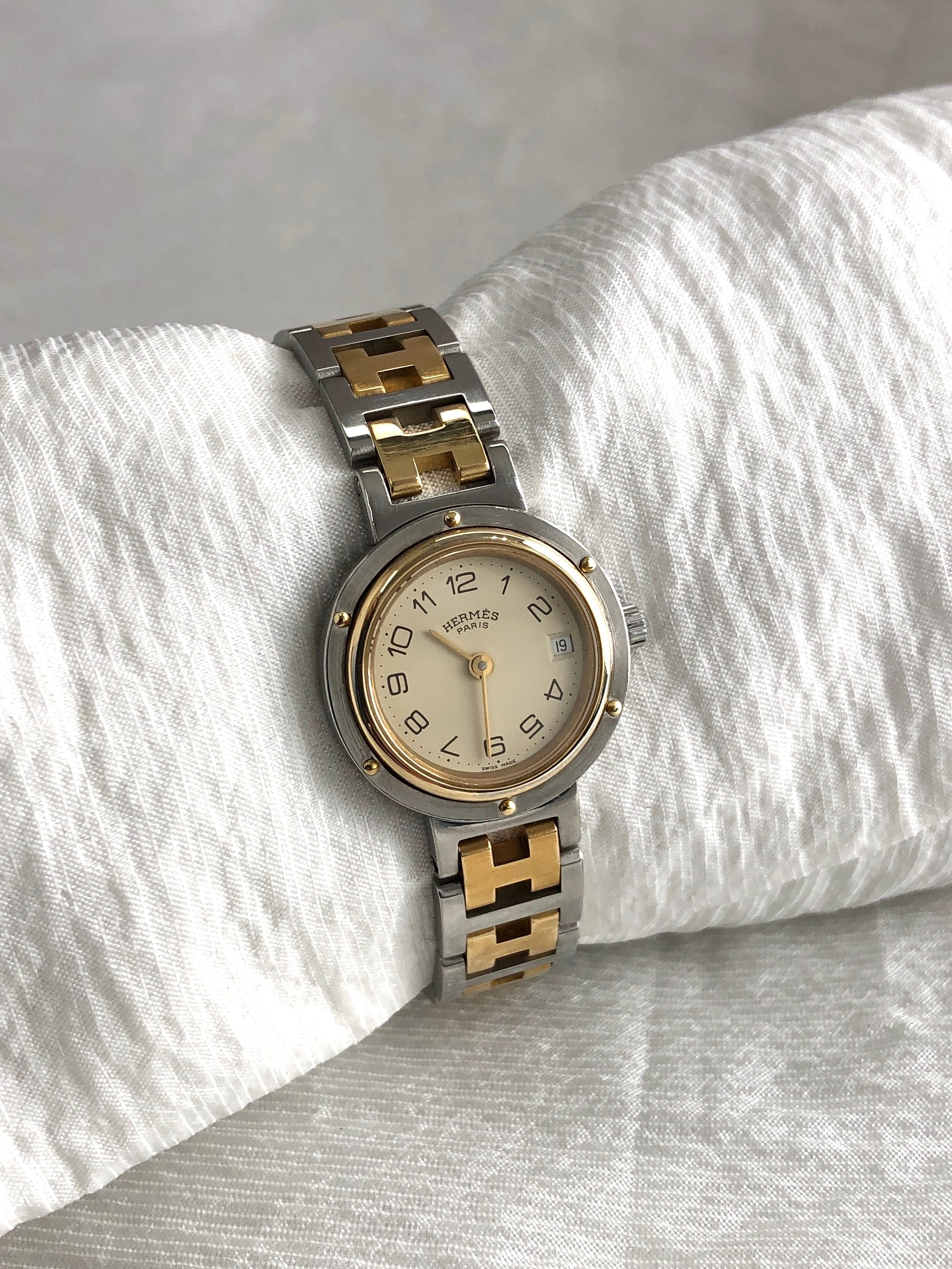 HERMES エルメス クリッパー 腕時計 ゴールド シルバー ステンレススチール クウォーツ 317623 vintage ヴィンテージ オールド aai6x8