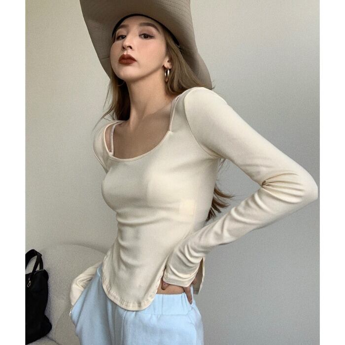 スタンダード薄手オータムトップス ロング レトロ 秋物 Tシャツ ガールズファッション64939483267