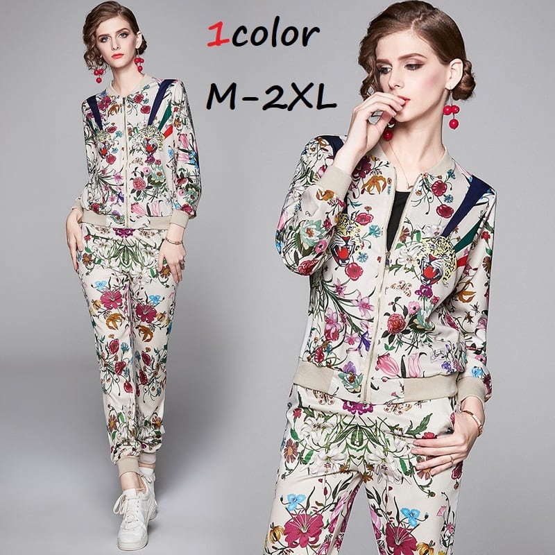 総柄セットアップ レディース ジャケット ボトムス 総柄 セットアップ長袖 長ズボン パンツ ジッパー 花柄 フラワー 個性的 スポーツ スポーティ 運動 ヨガ ジム トレーニング ランニング 普段着 普段使い 日常 デイリー 春 夏 秋 冬 オールシーズン 新作 お洒落 おしゃれ オシャレ ハイセンスト レンドアイテム 10代 20代 30代 40代 韓国 韓国ファッション オルチャン お取り寄せ 送料無料