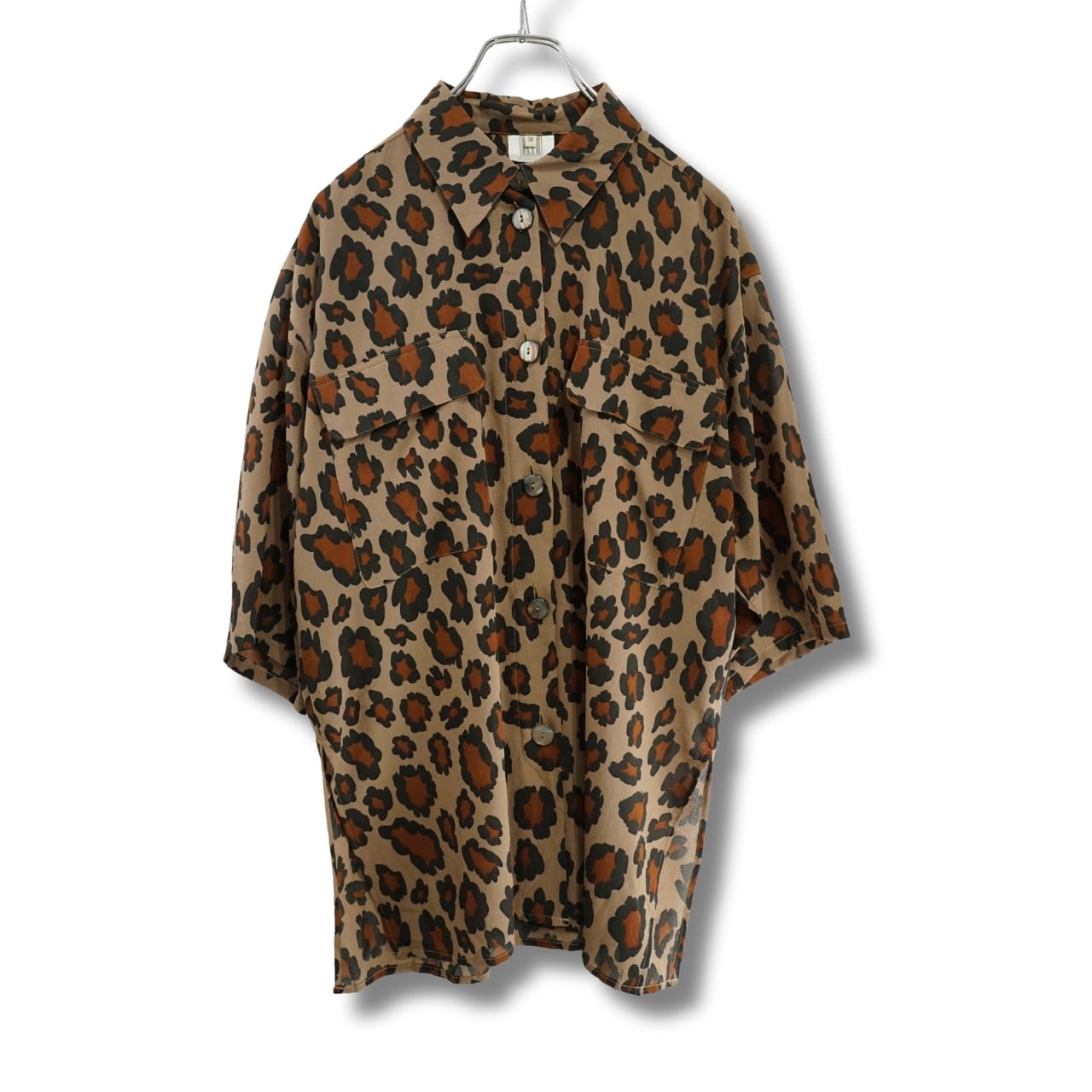 MADELEINE ヒョウ柄 総柄シャツ(表記38・実寸L相当)|NA354