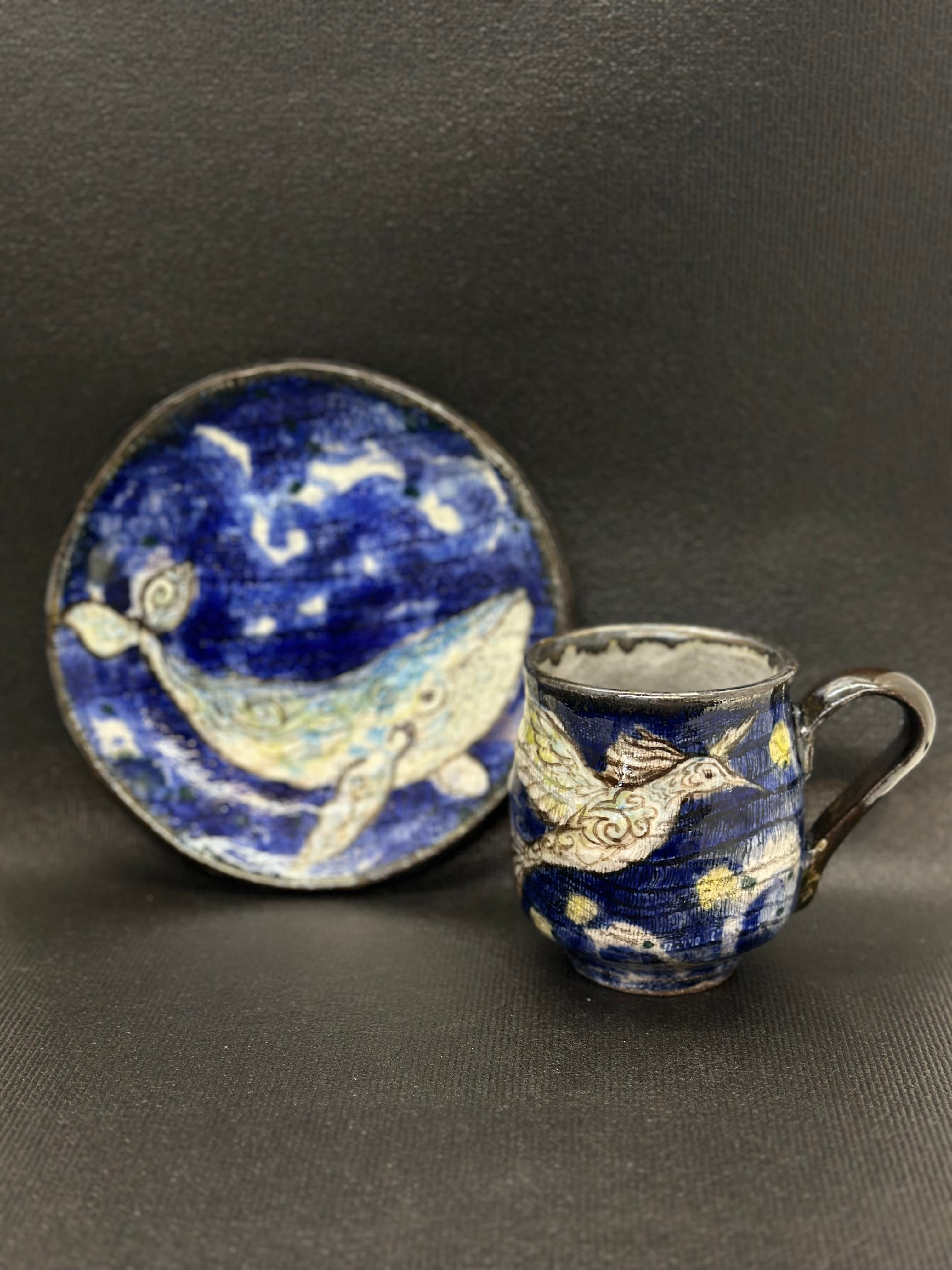70年代アメリカ生きているように美しい瞳で微笑むキツネ陶器 西美紀 ｜【飛躍〜宇宙の旅〜】カップandソーサー 陶器 一点物 | Miki