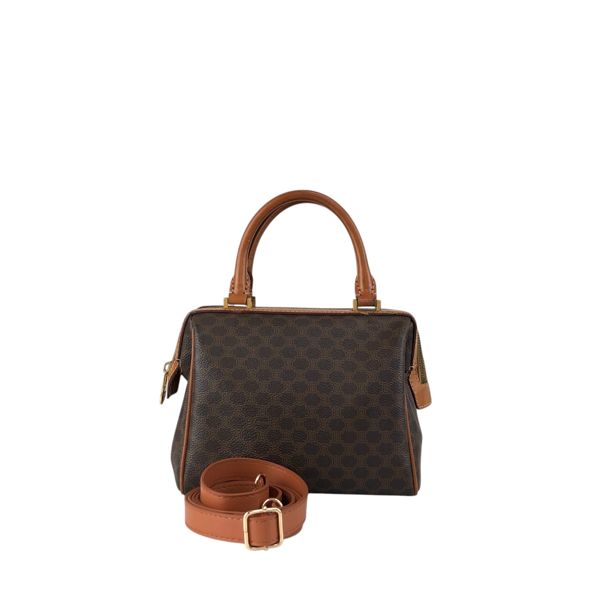 CELINE セリーヌ マカダム ショルダーバッグ ブラウン PVC レザー 2way